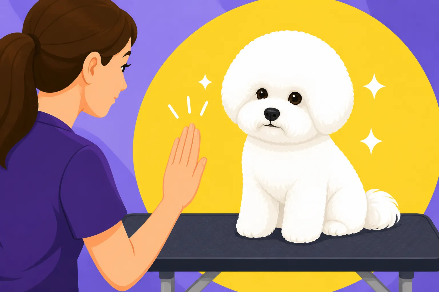 Teaching a Bichon Frise to Hold Still on a Table