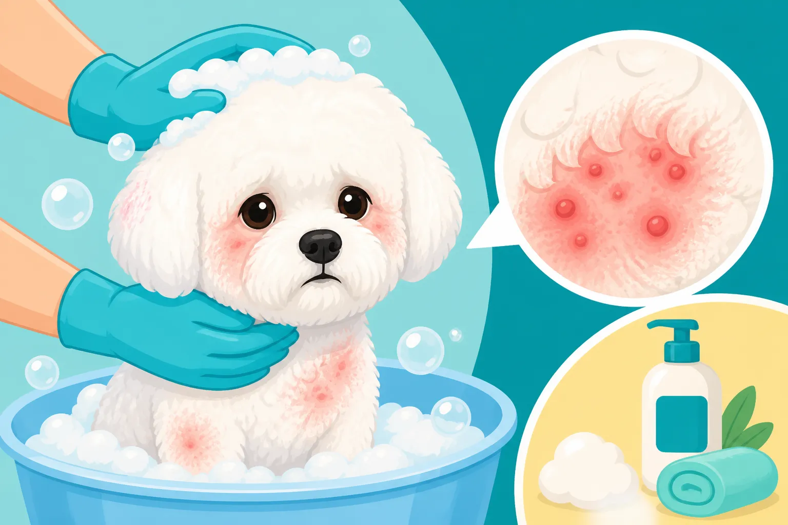 Washing a Bichon Frise Whose Skin Is Inflamed